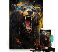 Rompecabezas de 1000 Piezas Oso Negro gruñendo Arte de Corte preciso Juego Creativo de ingenio Juego fácil de Jugar Arte navideño Exhibición (50x75cm)