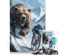 Rompecabezas de 1000 Piezas Oso Persiguiendo en Bicicleta,articulaciones Suaves,diversión,lógica,Juego Casual,Tiempo Libre,Regalo Divertido de Navidad (38x52cm)