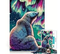 Rompecabezas de 1000 Piezas Oso Polar Aurora Boreal para Adolescentes Juguete de lógica Fuerte Escape Tranquilo Borde Transparente Regalo de cumpleaños (50x75cm)