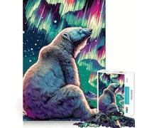Rompecabezas de 1000 Piezas Oso Polar Aurora Boreal para Adultos Juguete para ejercitar la Mente Relajación Informal Diseño de ensamblaje Colección de Arte (38x52cm)
