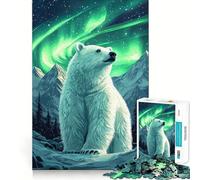 Rompecabezas de 1000 Piezas Oso Polar Aurora Boreal para Adultos Rompecabezas Think Toy Home Enjoy Fine Cut Santa Wish Gift (38x26cm)