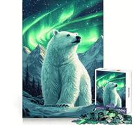 Rompecabezas de 1000 Piezas Oso Polar Aurora Boreal para Adultos Rompecabezas Think Toy Home Enjoy Fine Cut Santa Wish Gift (38x26cm)