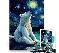 Rompecabezas de 1000 Piezas Oso Polar bajo la Noche Estrellada para Adolescentes Rompecabezas fácil de armar Ocio Impecable Regalo Ideal para Navidad (38x26cm)