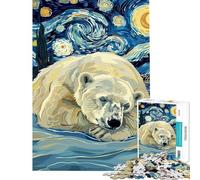 Rompecabezas de 1000 Piezas Oso Polar en la Noche Estrellada Un Juego difícil y desafiante Pero Divertido e Ingenioso para Mayores de 14 años (38x26cm)
