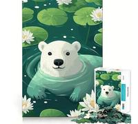 Rompecabezas de 1000 Piezas Oso Polar Nadando en un Estanque para Adultos Juguete para ejercitar la Mente Diversión en Familia Corte de precisión Regalo Encantador (50x75cm)
