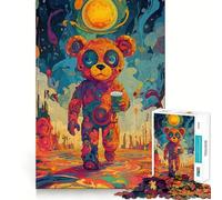 Rompecabezas de 1000 Piezas Oso psicodélico con café para Adultos Rompecabezas de Memoria Disfrute del Montaje Lento de la Imagen Regalo Creativo 38x26cm