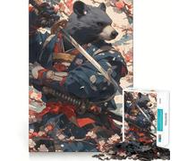 Rompecabezas de 1000 Piezas Oso Samurai Flor de Cerezo Corte Exacto Juego de Lógica Juego de Relajación Arte (38x52cm)