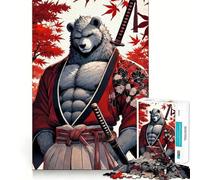Rompecabezas de 1000 Piezas Oso Samurai Paisaje Otoñal Arte de Corte Exacto Juguete de Habilidades Cognitivas Tiempo de Juego Relajante Regalo de Cumpleaños (38x26cm)