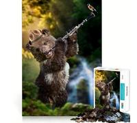 Rompecabezas de 1000 Piezas Oso Tocando el Clarinete con pájaro Borde Juego Inteligente Desafío Divertido Juego Lento Divertido Regalo de cumpleaños (50x75cm)