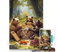 Rompecabezas de 1000 Piezas Osos de Picnic en el Bosque Decoración de Bordes limpios Juguete para Entrenar el Pensamiento Divertido Juego de cumpleaños Regalo Ideal (38x52cm)