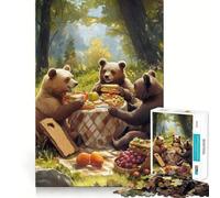 Rompecabezas de 1000 Piezas Osos Picnic en el Bosque Arte de Corte preciso Juego Creativo para el Cerebro Juego fácil Exhibición de Arte navideño (50x75cm)