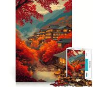 Rompecabezas de 1000 Piezas Otoño en Japón Arte de Corte preciso Acertijo Regalo Divertido para el Tiempo Libre Arte de Pared navideño (38x26cm)