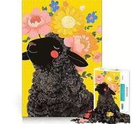 Rompecabezas de 1000 Piezas Oveja Negra con Flores Diseño de Corte preciso Juguete Que estimula la Mente Juego fácil de Jugar Regalo Ideal para cumpleaños 50x75cm