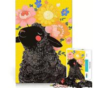 Rompecabezas de 1000 Piezas Oveja Negra con Flores Juego de Ajuste preciso Juguete Creativo y Divertido Juego de Paz Regalo navideño Relajante 38x26cm