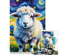 Rompecabezas de 1000 Piezas Ovejas en la Noche Estrellada para Adultos Juguete de lógica Mental, antiestrés, Corte Firme, Regalo increíble 38x26cm