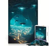Rompecabezas de 1000 Piezas OVNIs sobre Paisaje Urbano - Destreza Mental - Interacción Suave - Ajuste Perfecto - Regalo Ideal (38x52cm)