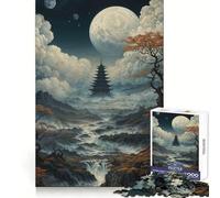 Rompecabezas de 1000 Piezas Pagoda bajo la Luna Llena para Adultos Juego Inteligente de Rompecabezas Divertido Montaje de imágenes Regalo de Temporada (38x52cm)