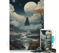 Rompecabezas de 1000 Piezas Pagoda bajo la Luna Llena para Adultos Juego Inteligente de Rompecabezas Divertido Montaje de imágenes Regalo de Temporada (38x52cm)