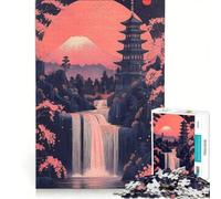 Rompecabezas de 1000 Piezas: Pagoda Japonesa con Cascada, Juego Imposible, Actividades Divertidas para Hacer en casa, colección de Artistas, Bellas Artes 50x75cm
