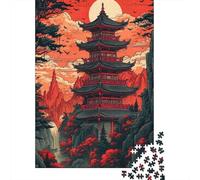 Rompecabezas de 1000 Piezas Pagoda Luna Roja Estilo Ukiyo-e, Papel Reciclado Regalo Hombre Mujer, Juego Familiar Divertido y Desafiante 70x50cm/1000pcs