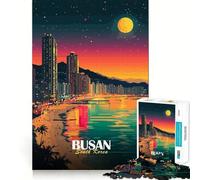 Rompecabezas de 1000 Piezas Paisaje Nocturno de la Ciudad de Busan,Corea del Sur Bordes Finos Diseño Artesanal Juego para ejercitar la Mente y Relajarse Arte (38x26cm)