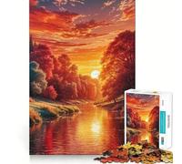 Rompecabezas de 1000 Piezas Paisaje otoñal al Atardecer sobre un río,Arte de Corte preciso,Juego para estimular la Mente,diversión para el Tiempo Libre,decoración navideña,Regalo (50x75cm)