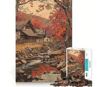 Rompecabezas de 1000 Piezas Paisaje otoñal con casa y Arroyo Corte Diversión Inteligente Actividad Divertida Momento Acogedor Juego artístico de cumpleaños (50x75cm)