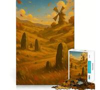 Rompecabezas de 1000 Piezas Paisaje otoñal con Molino de Viento y Piedras Juego de Habilidad Mental para un Momento Acogedor Decoración navideña para la Pared (38x26cm)