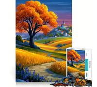 Rompecabezas de 1000 Piezas Paisaje otoñal con Pueblo y árbol Juego de lógica y Pensamiento Ideal para Relajarse (38x26cm)