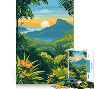 Rompecabezas de 1000 Piezas Paisaje Tropical con montaña y Puesta de Sol Arte de Ajuste Estimula la Mente Juega a Descansar Arte navideño para la Pared (50x75cm)
