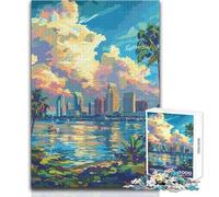 Rompecabezas de 1000 Piezas Paisaje Urbano con Palmeras, Ideal para el Desarrollo cognitivo, Ideal para Celebraciones, Regalos, tamaño 38x26cm