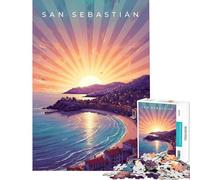 Rompecabezas de 1000 Piezas Paisaje Urbano costero de San Sebastián al Atardecer Rompecabezas de 1000 Piezas para decoración del hogar Divertido y entretenido Juego de ingenio para Toda la Familia