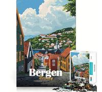 Rompecabezas de 1000 Piezas,Paisaje Urbano de Bergen,Noruega,Corte Exacto,Juego de lógica,Juego Relajante, (38x52cm)