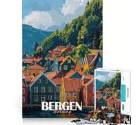 Rompecabezas de 1000 Piezas - Paisaje Urbano de Bergen,Noruega Corte Suave Juego cognitivo Regalo Ideal para Momentos de Ocio y diversión Regalo de cumpleaños (38x26cm)