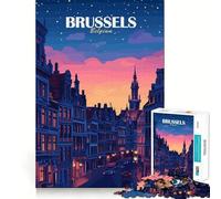 Rompecabezas de 1000 Piezas Paisaje Urbano de Bruselas,Bélgica,al Atardecer Juguete de Corte Premium para ejercitar la Mente Tiempo de diversión y Paz Regalo Ideal para cumpleaños (38x26cm)