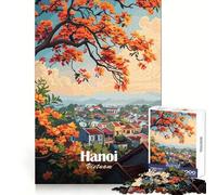 Rompecabezas de 1000 Piezas Paisaje Urbano de Hanoi,Vietnam,con Flores Naranjas Arte de Corte preciso Juego de concentración Mental Diversión para el Tiempo Libre Regalo de cumpleaños 38x26cm
