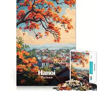 Rompecabezas de 1000 Piezas Paisaje Urbano de Hanoi,Vietnam,con Flores Naranjas Corte Impecable Divertido Juego para Resolver Problemas Juego Gratuito Arte (50x75cm)