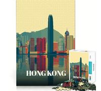 Rompecabezas de 1000 Piezas Paisaje Urbano de Hong Kong,Arte con Reflejo,Ajuste, Juguete Creativo para desarrollar la Creatividad,Tiempo de Descanso y diversión,decoración navideña (38x52cm)