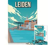 Rompecabezas de 1000 Piezas Paisaje Urbano de Leiden,Países Bajos Póster de Viaje Piezas de Corte Limpio Juguete Que desafía la Mente Momento de relajación Diversión Pieza de Arte navideña (38x52cm)