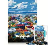 Rompecabezas de 1000 Piezas,Paisaje Urbano de Reikiavik,Islandia Arte Ideal para Cortar y Decorar Juego cognitivo Jugar en Cualquier Momento Juego de cumpleaños (38x52cm)