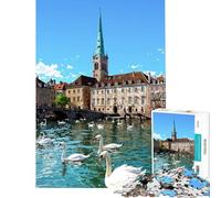 Rompecabezas de 1000 Piezas Paisaje Urbano de Zúrich con cisnes en el río Limmat Juego de ingenio Desafío para la Inteligencia Juguete adictivo Regalo Ideal para cumpleaños Desafío difícil (38x26cm)