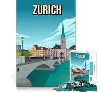 Rompecabezas de 1000 Piezas, Paisaje Urbano de Zúrich, Suiza, Horizonte, Borde, Juego cognitivo, Juego Lento, Divertido, decoración navideña (38x26cm)