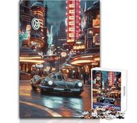 Rompecabezas de 1000 Piezas: Paisaje Urbano futurista con Coche Ideal para un Ambiente Acogedor en Interiores Juguete de precisión Duradero con Enclavamiento Tamaño: 38x52cm