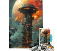 Rompecabezas de 1000 Piezas Paisaje Urbano futurista con Torre y Planeta Ideal para cumpleaños Navidad decoración de Pared y como Juguete Educativo para Mayores de 14 años (50x75cm)