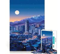 Rompecabezas de 1000 Piezas Paisaje Urbano Nocturno con montañas y Luna Piezas de Corte Limpio Juguete Que desafía la Mente Momento de relajación Diversión Pieza de Arte navideña (50x75cm)
