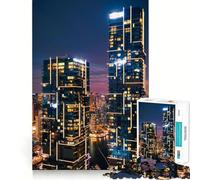 Rompecabezas de 1000 Piezas Paisaje Urbano Nocturno con Rascacielos iluminados para Adultos Juguete para ejercitar la Mente Diversión Garantizada Corte Perfecto Regalo Ideal para Las Fiestas