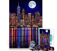 Rompecabezas de 1000 Piezas Paisaje Urbano Nocturno con Reflejos a la luz de la Luna para Adultos Juguete para ejercitar la Mente Fácil de armar Regalo de Temporada (50x75cm)