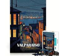 Rompecabezas de 1000 Piezas Paisaje Urbano Nocturno de Valparaíso, Chile Arte con Bordes Lisos Juego Divertido y Relajante Regalo Ideal para cumpleaños (38x52cm)