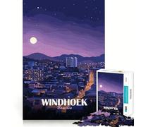 Rompecabezas de 1000 Piezas Paisaje Urbano Nocturno de Windhoek Namibia Diseño de líneas nítidas Juego de lógica y Pensamiento Ideal para Relajarse y divertirse en cumpleaños (38x26cm)