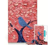 Rompecabezas de 1000 Piezas Pájaro Azul en árbol Rosa,Corte Impecable,Divertido,Juguete para ejercitar la Mente,Juego para el Tiempo Libre,Regalo artístico navideño 38x26cm